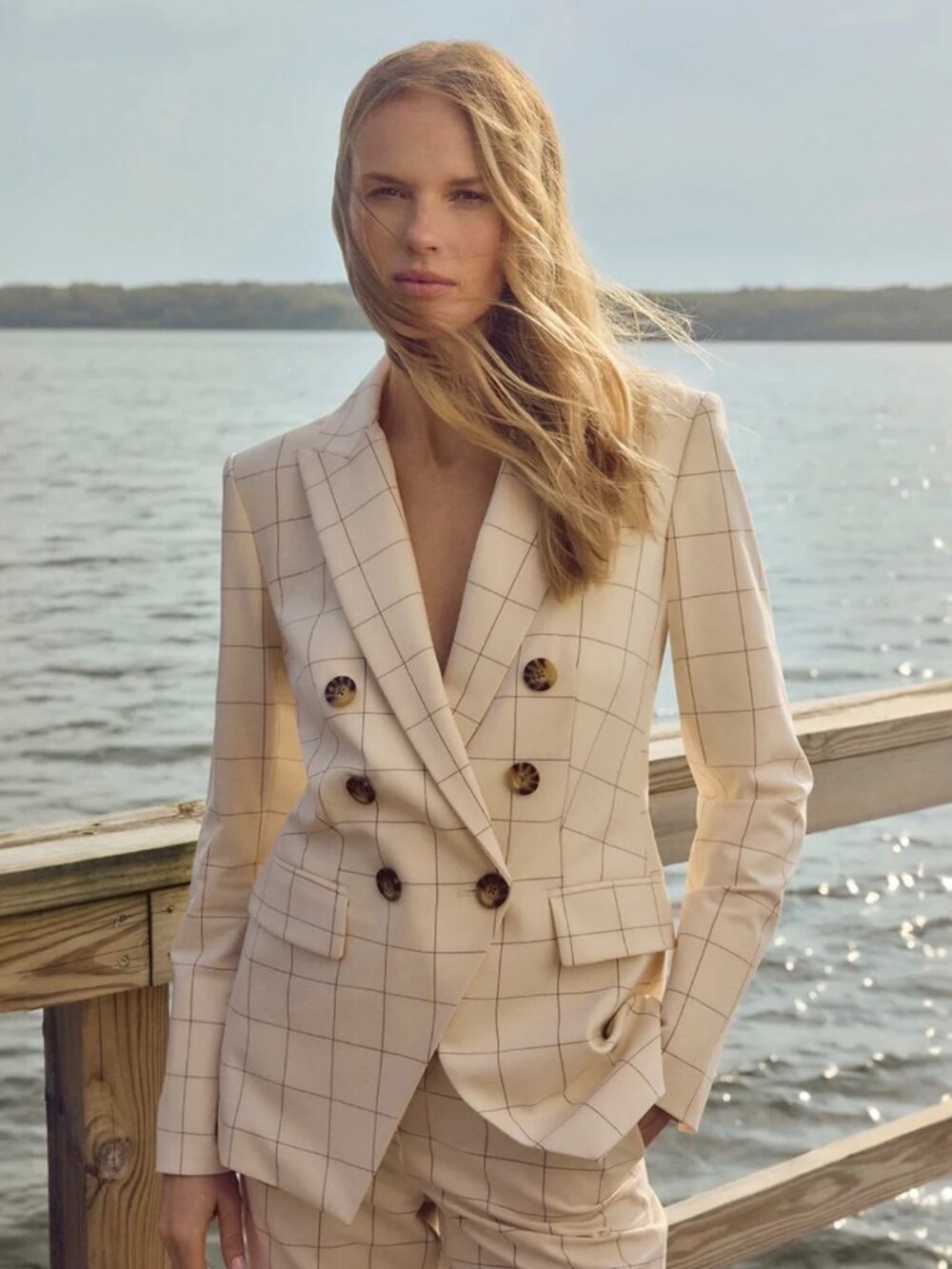 Veronica Beard Charleston Dickey Jacket Ivory Brown Windowpane Plaid Blazer